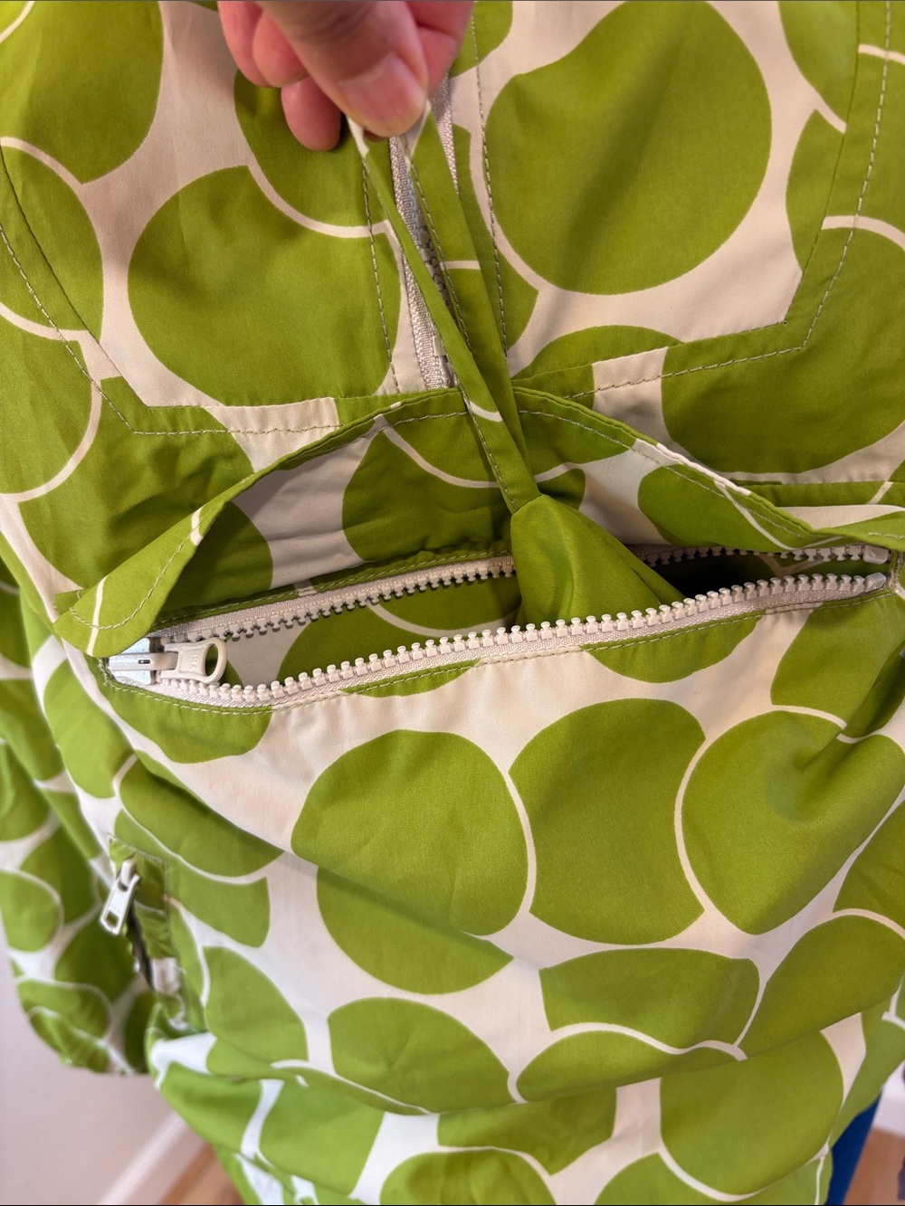 Boden NWOT Green White Giant Polka Dot Pullover Packable Anorak Jacket Size 8 - Picture 14 of 16